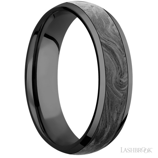 Lashbrook 6mm Domed Zirconium Wedding Band — Forged Carbon Fiber Inlay