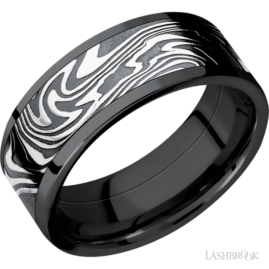 Lashbrook 8mm Flat Zirconium Wedding Band — Kinetic Inlay
