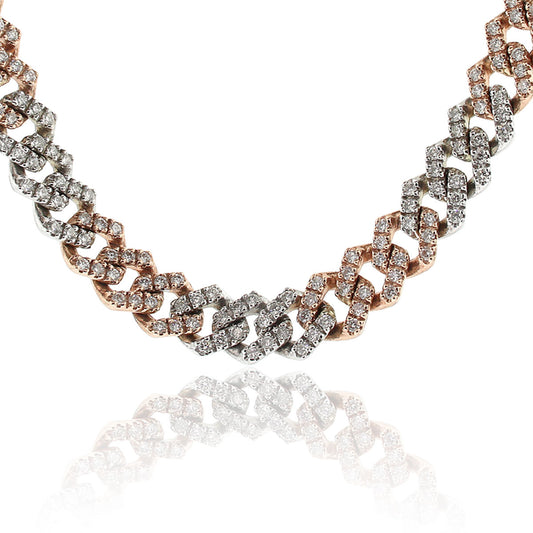14k Two Tone 13.03ctw Diamond Pave Cuban Chain Necklace