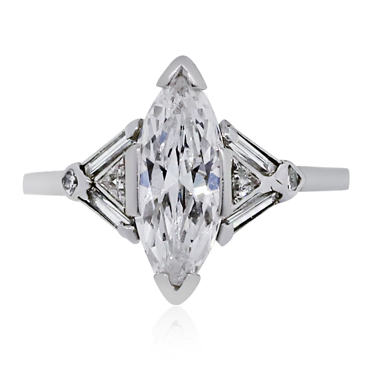 Platinum 2ct Marquise Diamond Art Deco Vintage Ring