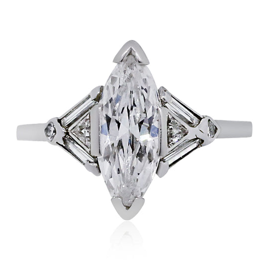 Platinum 2ct Marquise Diamond Art Deco Vintage Ring