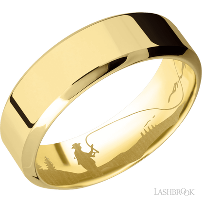 7 mm wide High Bevel 14K Yellow Gold band.