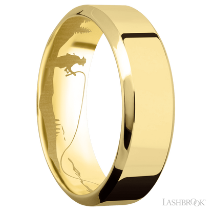 7 mm wide High Bevel 14K Yellow Gold band.