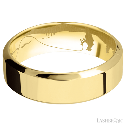7 mm wide High Bevel 14K Yellow Gold band.