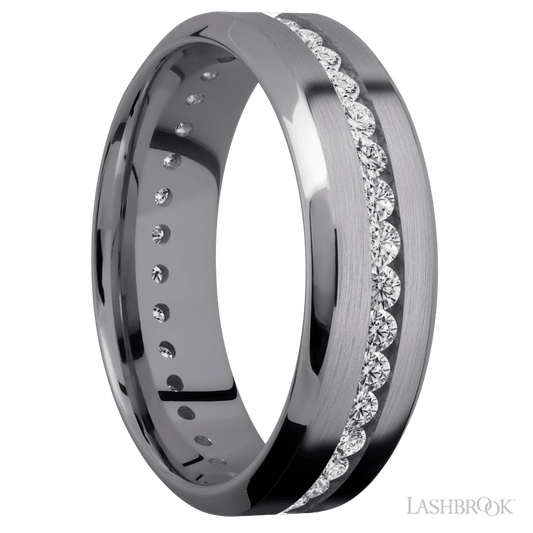 Lashbrook 7mm High Bevel Tantalum Wedding Band — Lab-Grown Diamond Eternity