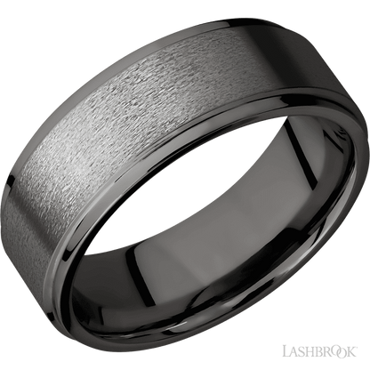 8 mm wide Flat Grooved Edges Tantalum Noir band.