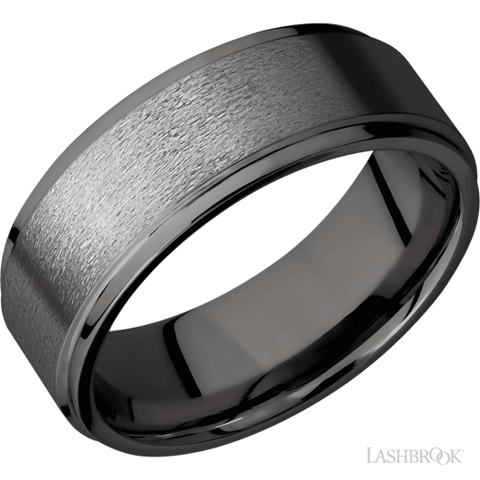 Lashbrook 8mm Flat Grooved Edges Tantalum Noir Wedding Band