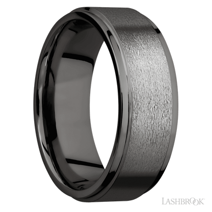 8 mm wide Flat Grooved Edges Tantalum Noir band.