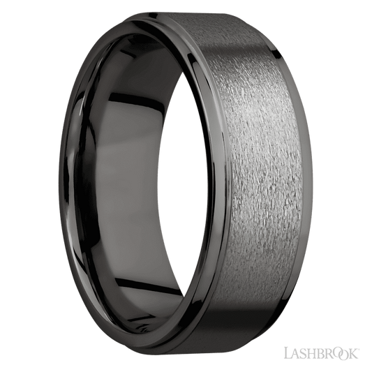 Lashbrook 8mm Flat Grooved Edges Tantalum Noir Wedding Band