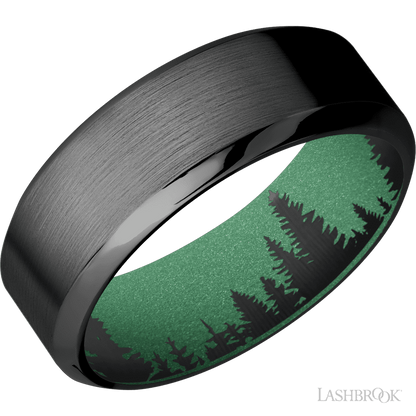 8 mm wide High Bevel Zirconium band featuring a Squatch sleeve.