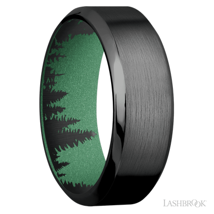 8 mm wide High Bevel Zirconium band featuring a Squatch sleeve.