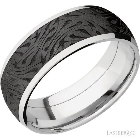 Lashbrook 8mm Domed Cobalt Chrome Wedding Band — Escher 1 Pattern