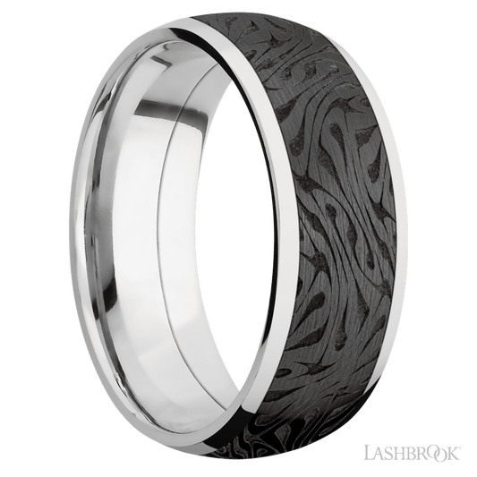 Lashbrook 8mm Domed Cobalt Chrome Wedding Band — Escher 1 Pattern