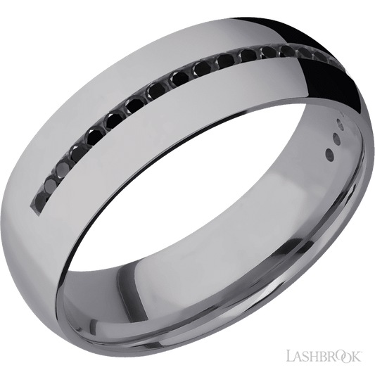 Lashbrook 7mm Domed Tantalum Wedding Band — Black Diamond Half Eternity