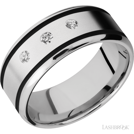 Lashbrook 9mm Beveled Cobalt Chrome Wedding Band — Diamond