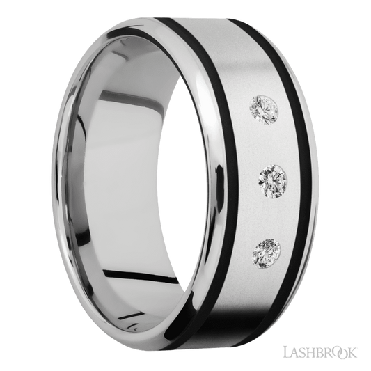 Lashbrook 9mm Beveled Cobalt Chrome Wedding Band — Diamond