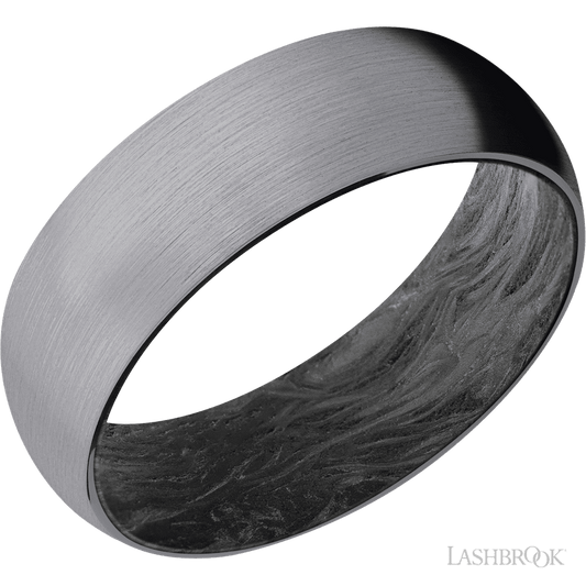 Lashbrook 7mm Domed Tantalum Wedding Band — Forged Carbon Fiber Sleeve — Satin Finish