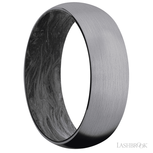 Lashbrook 7mm Domed Tantalum Wedding Band — Forged Carbon Fiber Sleeve — Satin Finish