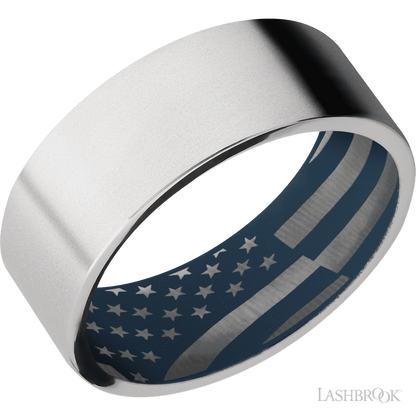 8 mm wide Flat Cobalt Chrome band featuring a Navy Blue sleeve.