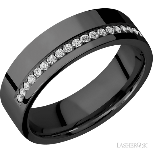 Lashbrook 7mm Flat Zirconium Wedding Band — Diamond Half Eternity