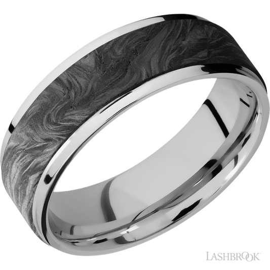 Lashbrook 7mm Flat Grooved Edges Cobalt Chrome Wedding Band — Forged Carbon Fiber Inlay