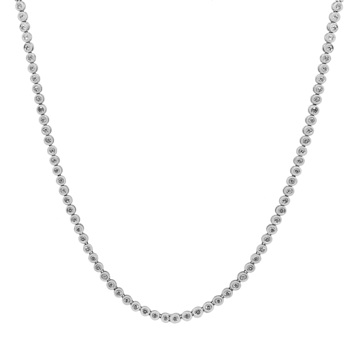 14k White Gold 3.22ctw Bezel Set Diamond Tennis Necklace