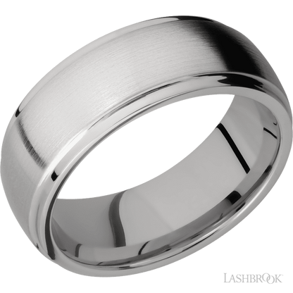 8 mm wide Domed Stepped Down Edges Titanium band.
