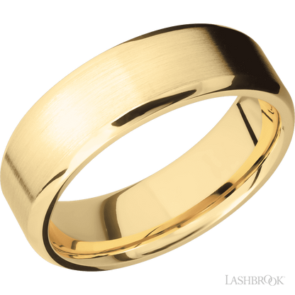 7 mm wide Beveled 10K Yellow Gold band.