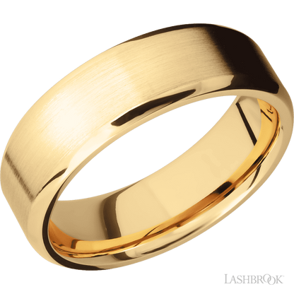 7 mm wide Beveled 10K Yellow Gold band.