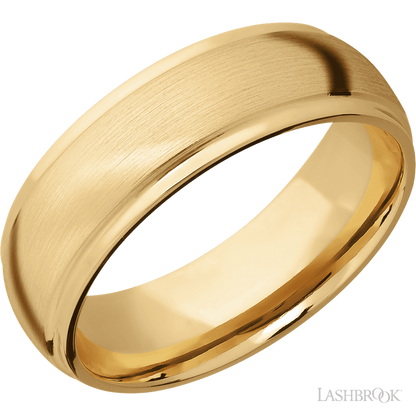 7 mm wide Domed Stepped Down Edges 10K Yellow Gold band.
