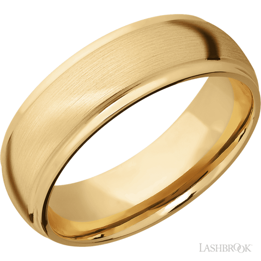 7 mm wide Domed Stepped Down Edges 10K Yellow Gold band.