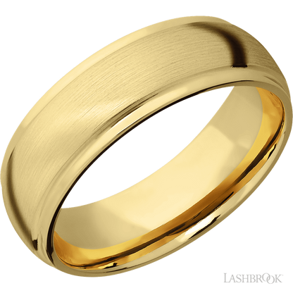 7 mm wide Domed Stepped Down Edges 10K Yellow Gold band.