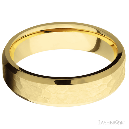 6 mm wide Beveled 14K Yellow Gold band.