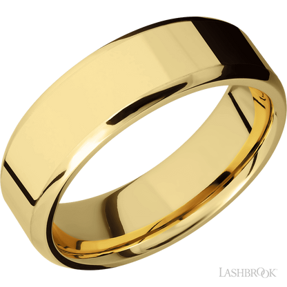 7 mm wide Beveled 14K Yellow Gold band.