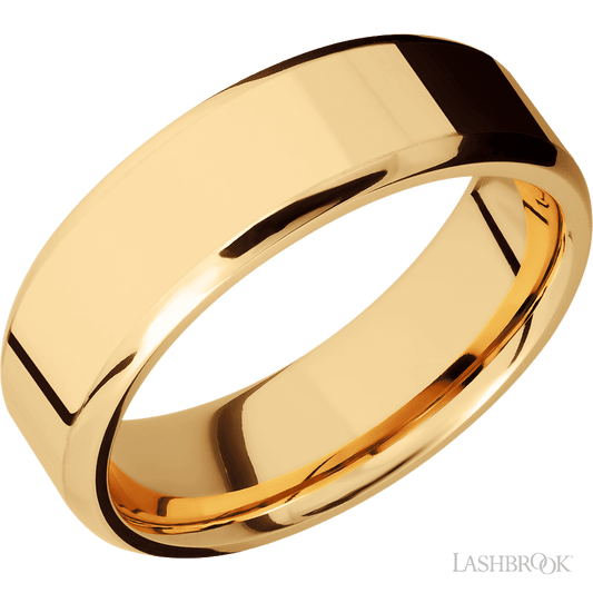 7 mm wide Beveled 14K Yellow Gold band.
