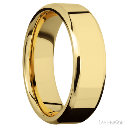 7 mm wide Beveled 14K Yellow Gold band.
