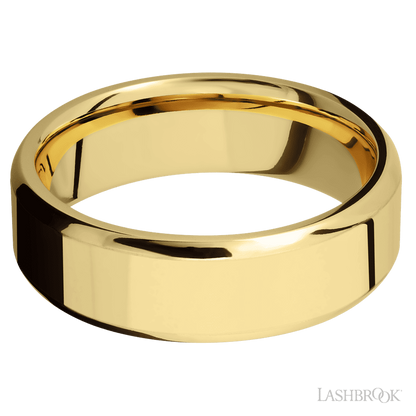 7 mm wide Beveled 14K Yellow Gold band.