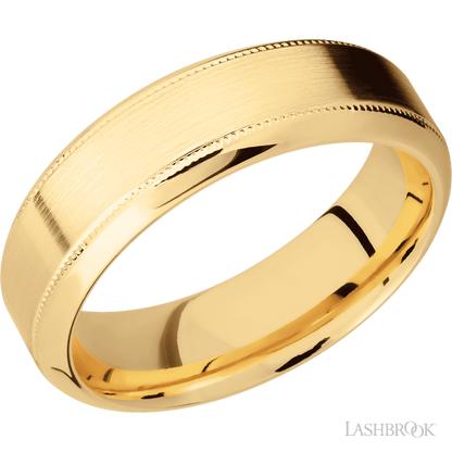7 mm wide High Bevel Milgrain 14K Yellow Gold band.