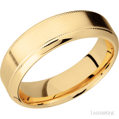 7 mm wide High Bevel Milgrain 14K Yellow Gold band.