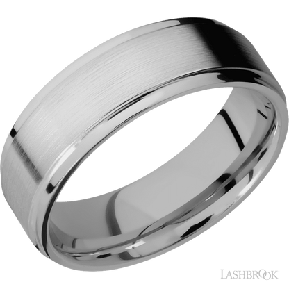 7 mm wide Flat Grooved Edges Titanium band.
