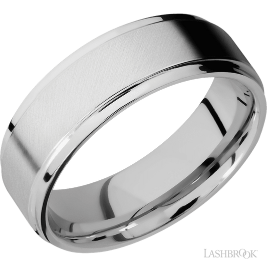 Lashbrook 7mm Flat Grooved Edges Cobalt Chrome Wedding Band