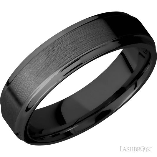 Lashbrook 6mm Flat Grooved Edges Zirconium Wedding Band