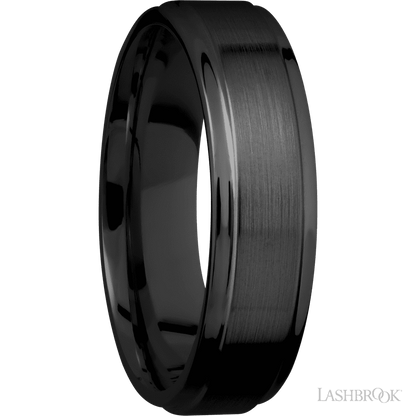 6 mm wide Flat Grooved Edges Zirconium band.
