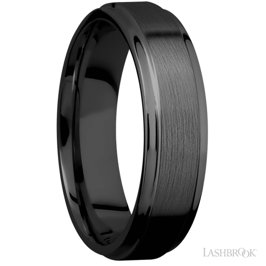 Lashbrook 6mm Flat Grooved Edges Zirconium Wedding Band