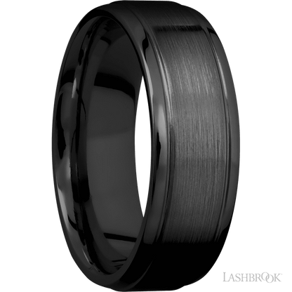 7 mm wide Stepped Bevel Zirconium band.