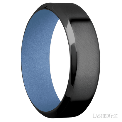 7 mm wide High Bevel Zirconium band featuring a Crushed Orchid sleeve.