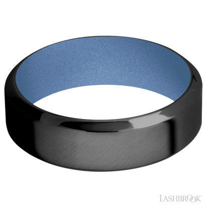 7 mm wide High Bevel Zirconium band featuring a Crushed Orchid sleeve.