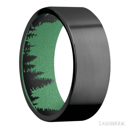 8 mm wide Flat Zirconium band featuring a Squatch sleeve.