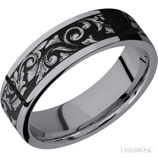 Lashbrook 7mm Flat Tantalum Wedding Band — Western Scroll Pattern