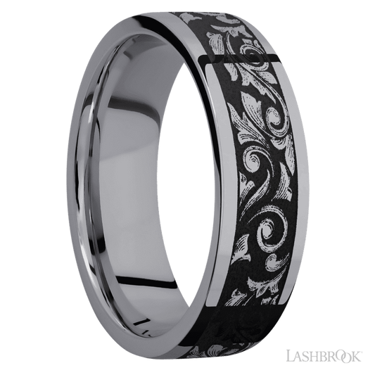 Lashbrook 7mm Flat Tantalum Wedding Band — Western Scroll Pattern